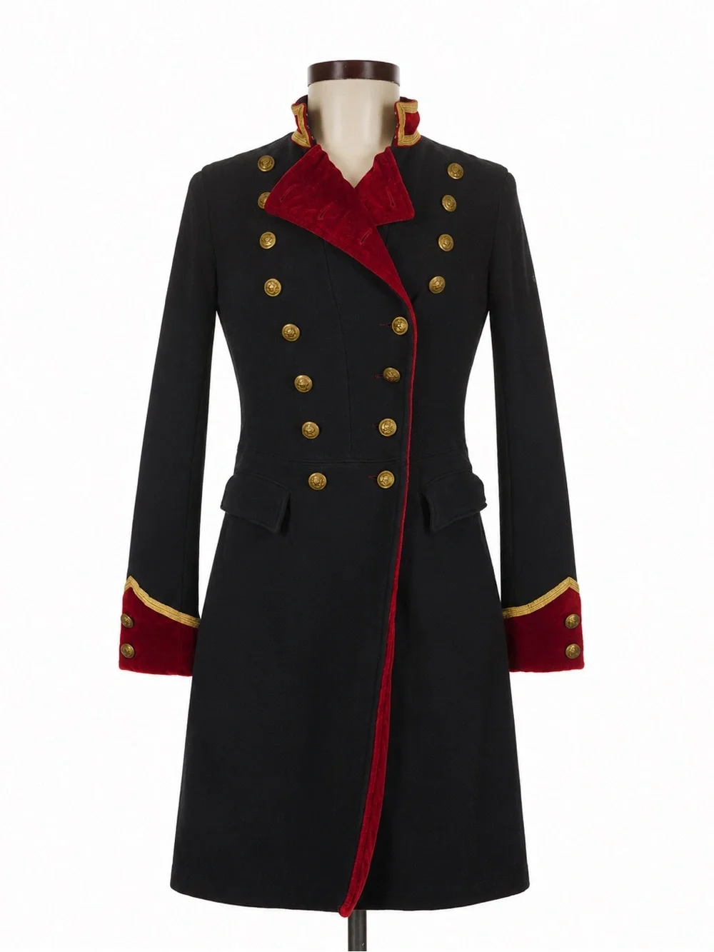 Ralph Lauren Denim Supply Military Long Jacket Coat Officer Navy Red Velvet Gold - Picture 3 of 7
